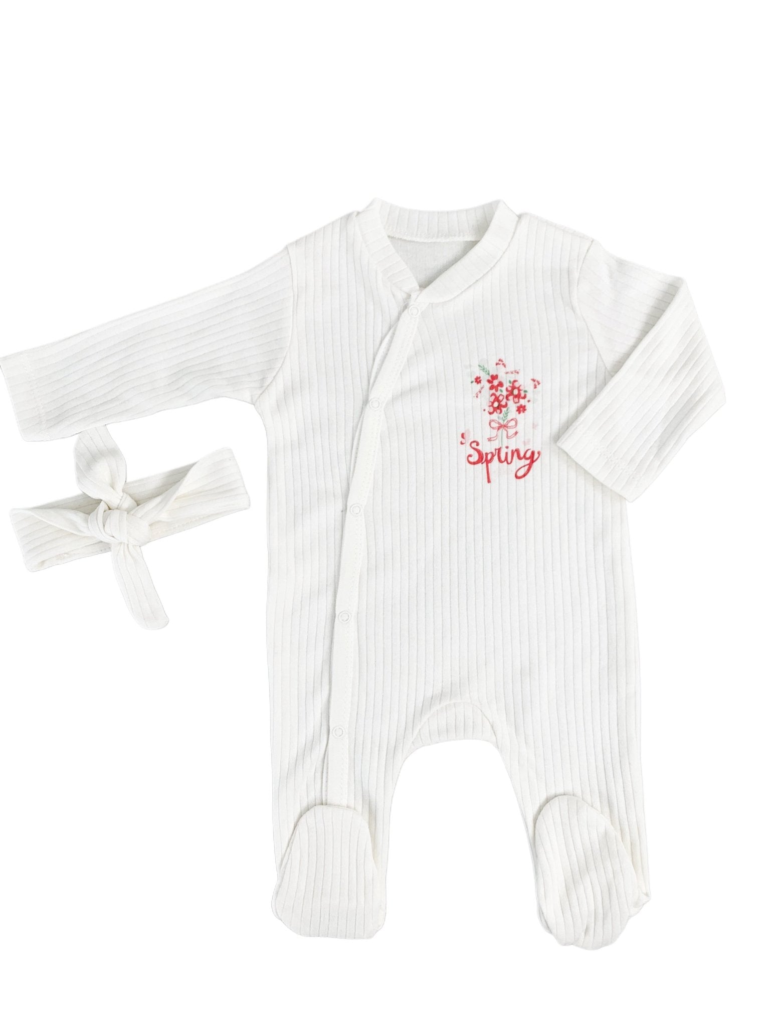 Salopeta fetite alba buchetel de flori - 2 piese - Botez bebelusi