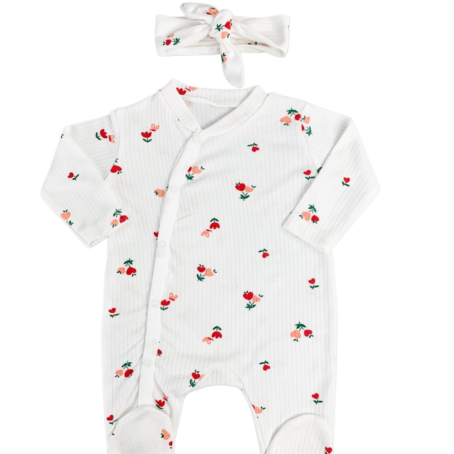 Salopeta fetite alba cu flori si bentita - 2 piese - Botez bebelusi