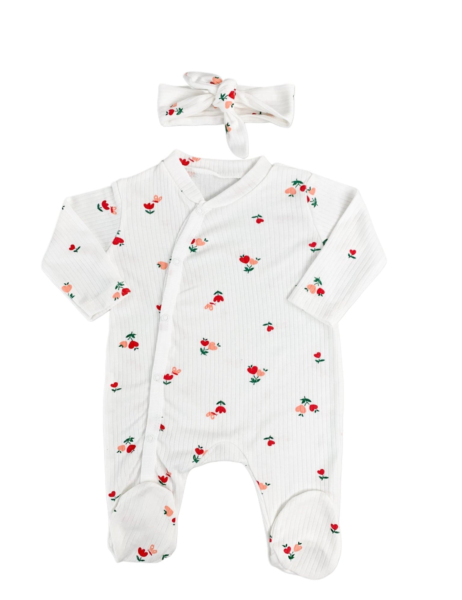 Salopeta fetite alba cu flori si bentita - 2 piese - Botez bebelusi