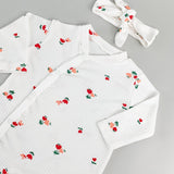 Salopeta fetite alba cu flori si bentita - 2 piese - Botez bebelusi