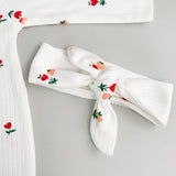 Salopeta fetite alba cu flori si bentita - 2 piese - Botez bebelusi