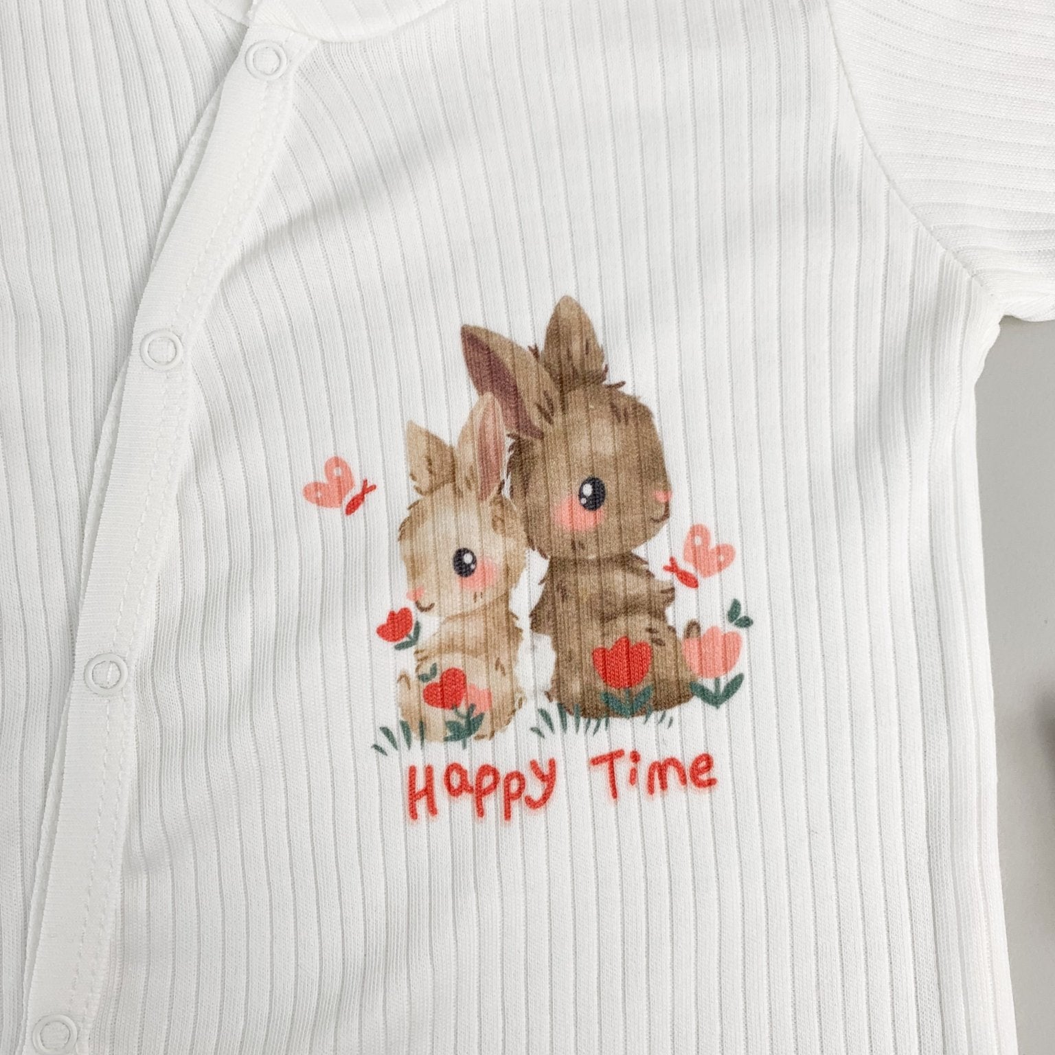 Salopeta fetite alba cu iepurasi - 2 piese - Botez bebelusi