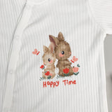 Salopeta fetite alba cu iepurasi - 2 piese - Botez bebelusi