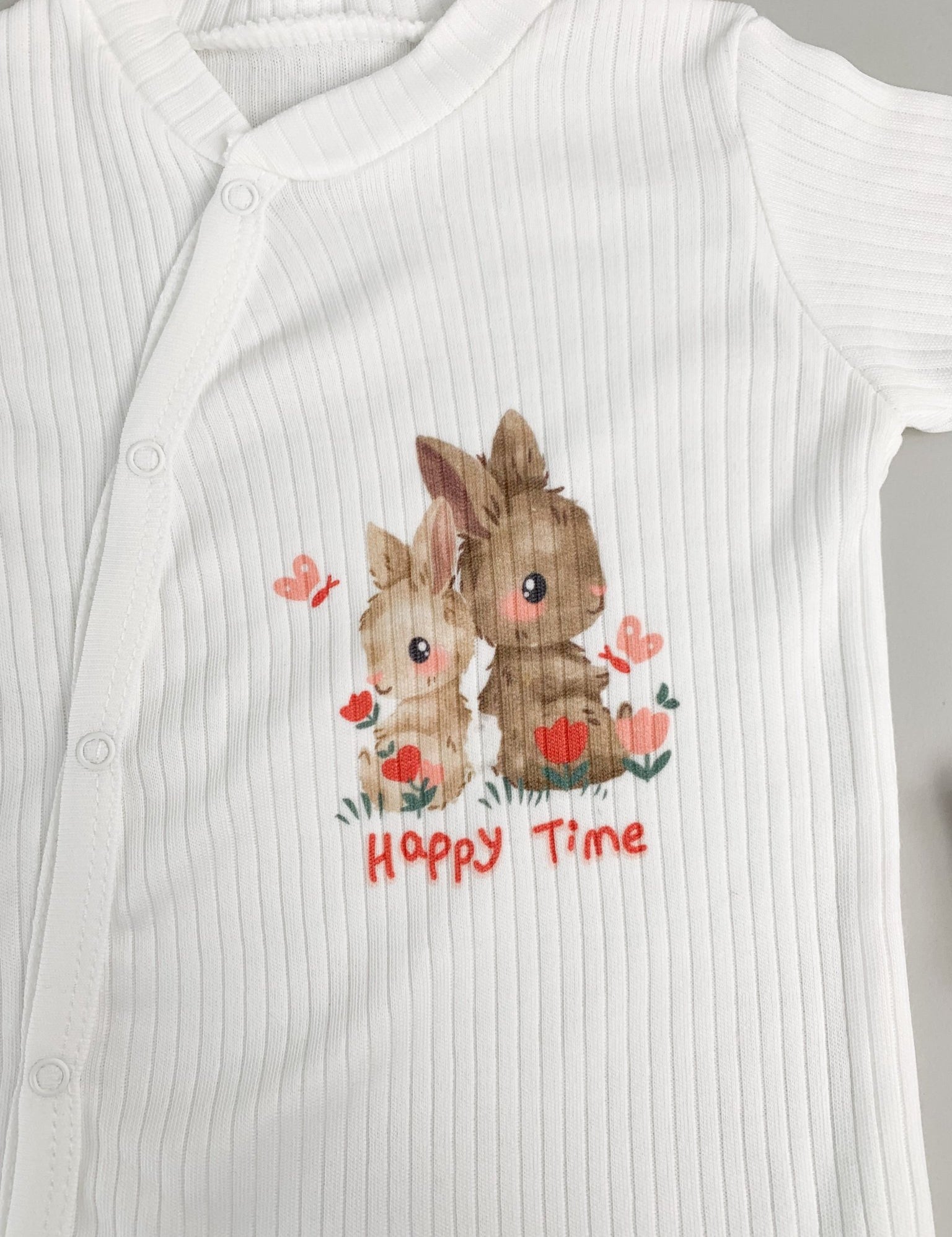 Salopeta fetite alba cu iepurasi - 2 piese - Botez bebelusi