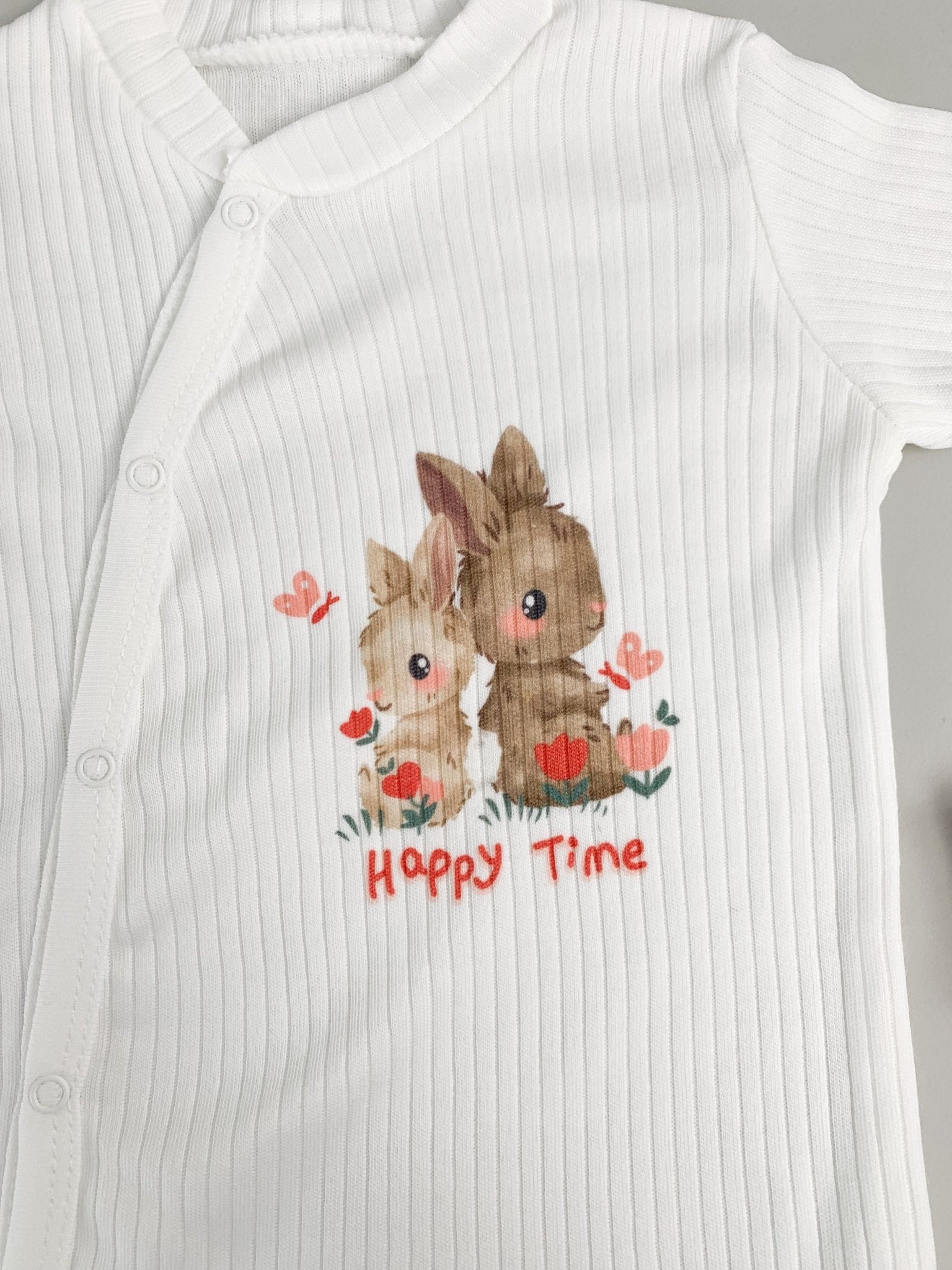 Salopeta fetite alba cu iepurasi - 2 piese - Botez bebelusi