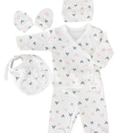 Salopeta fetite alba cu inimioare - 5 piese - Botez bebelusi