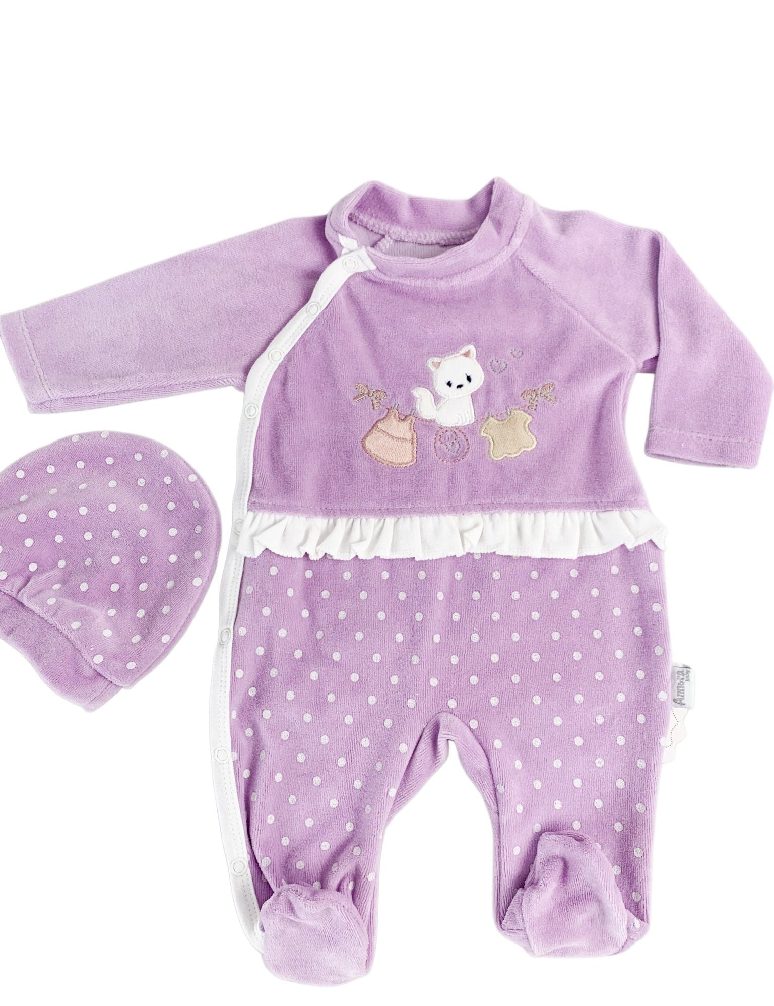 Salopeta fetite mov cu pisicuta - Botez bebelusi