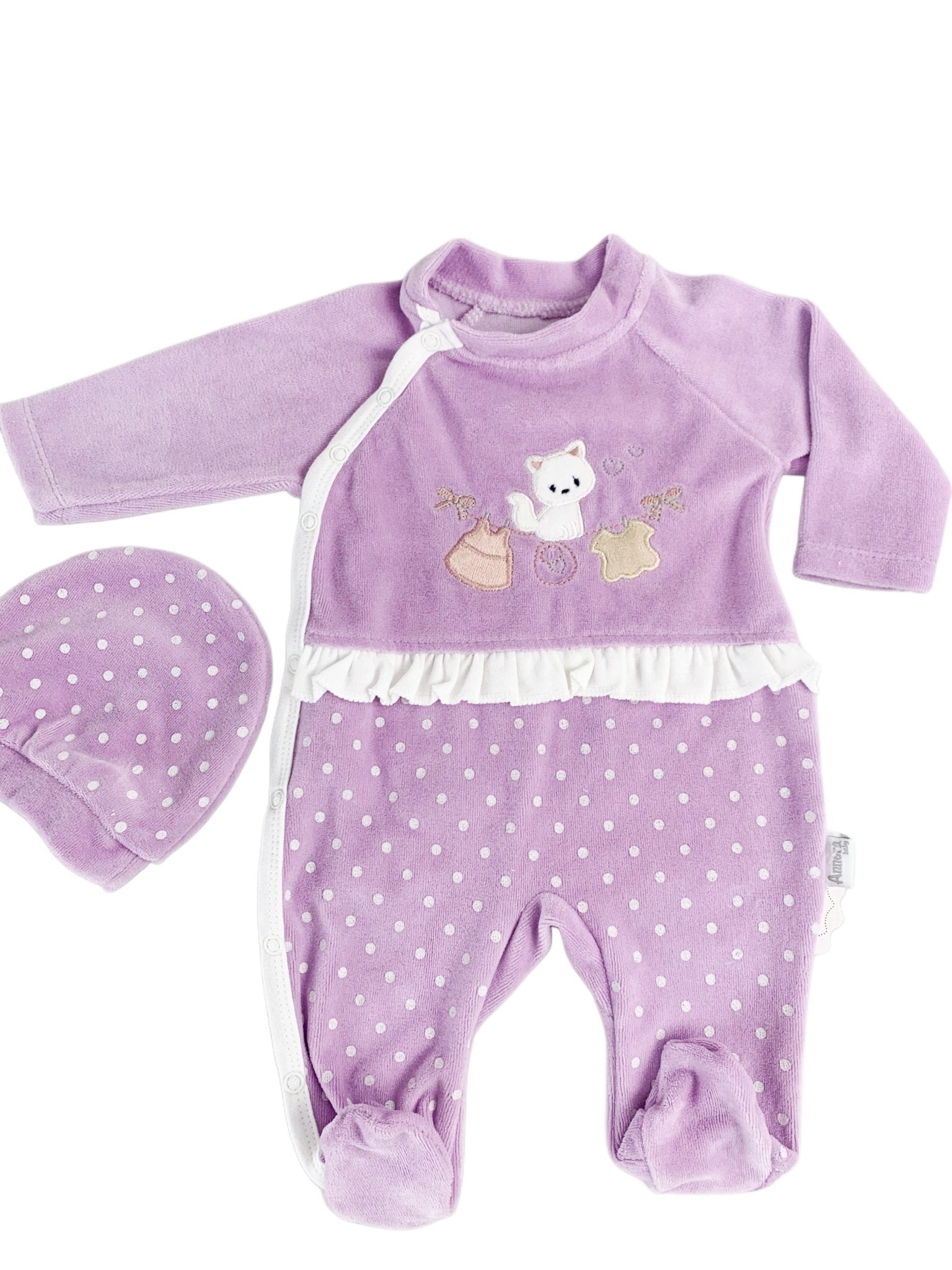 Salopeta fetite mov cu pisicuta - Botez bebelusi