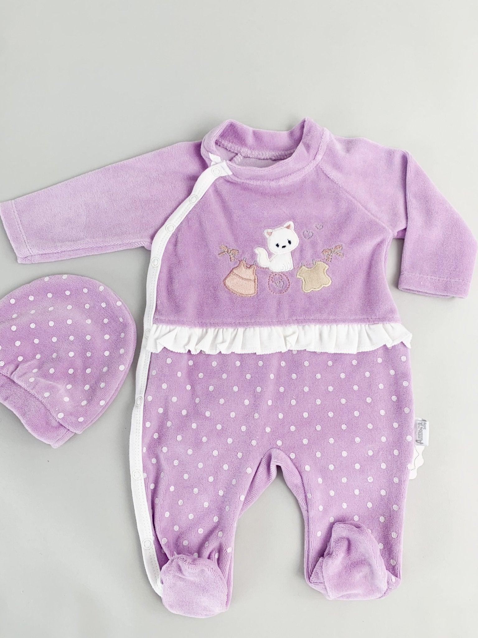 Salopeta fetite mov cu pisicuta - Botez bebelusi