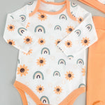 Salopeta fetite portocalie cu floarea - soarelui - 3 piese - Botez bebelusi