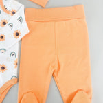 Salopeta fetite portocalie cu floarea - soarelui - 3 piese - Botez bebelusi