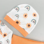 Salopeta fetite portocalie cu floarea - soarelui - 3 piese - Botez bebelusi