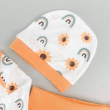 Salopeta fetite portocalie cu floarea - soarelui - 3 piese - Botez bebelusi