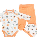 Salopeta fetite portocalie cu floarea - soarelui - 3 piese - Botez bebelusi