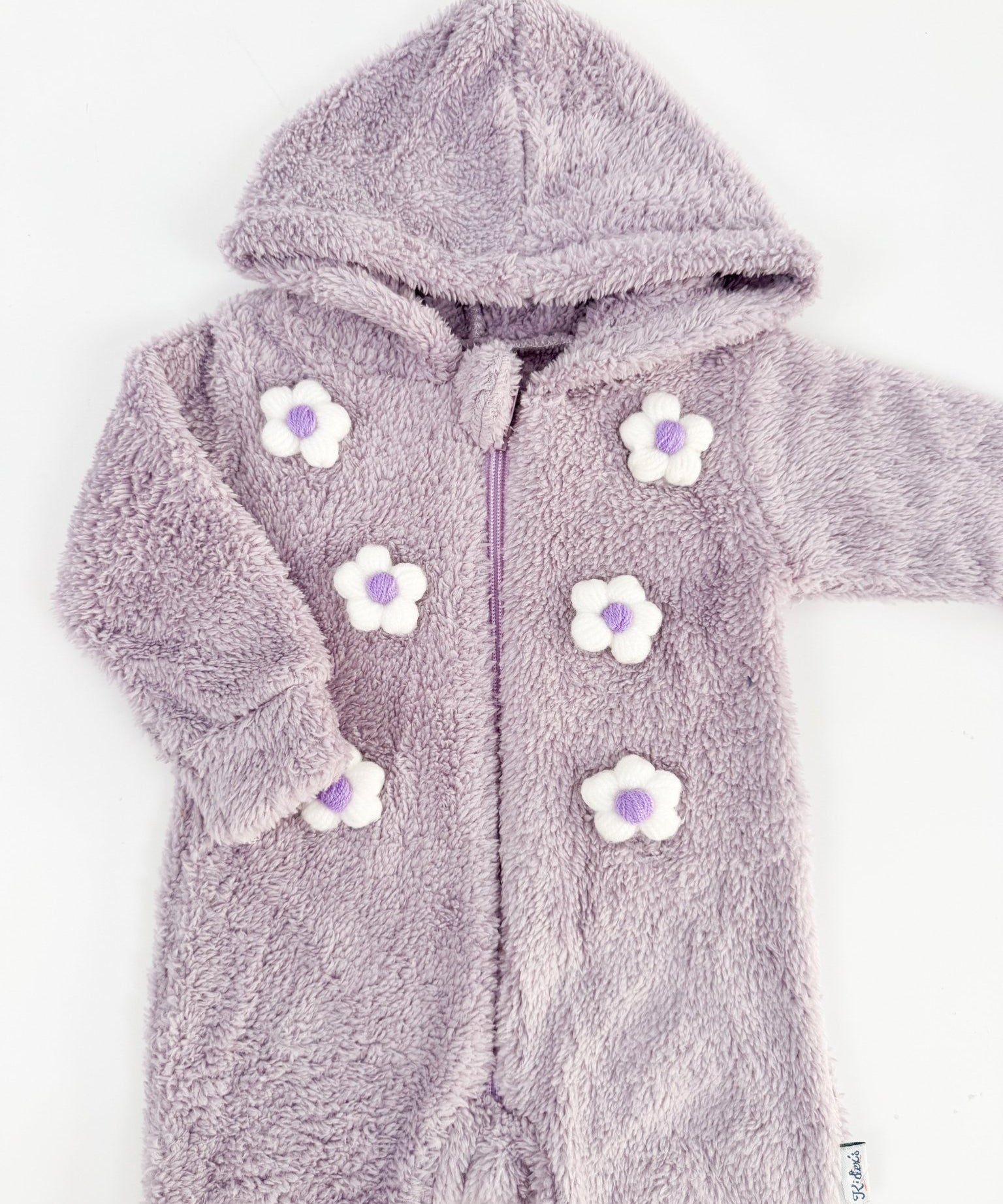 Salopeta fetite pufoasa Cocolino - mov cu gluga si floricele - Botez bebelusi