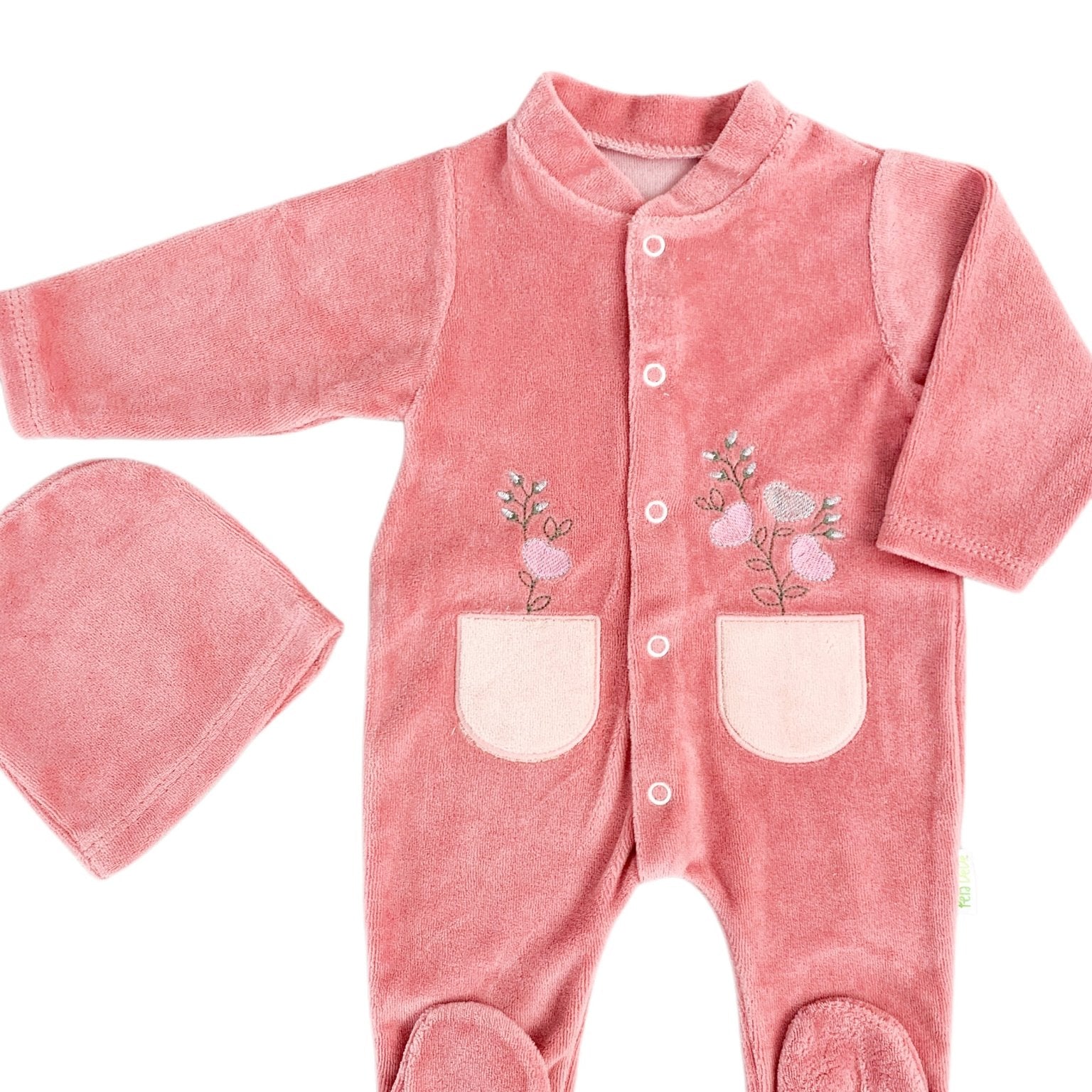 Salopeta fetite roz cu flori - Botez bebelusi