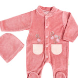 Salopeta fetite roz cu flori - Botez bebelusi