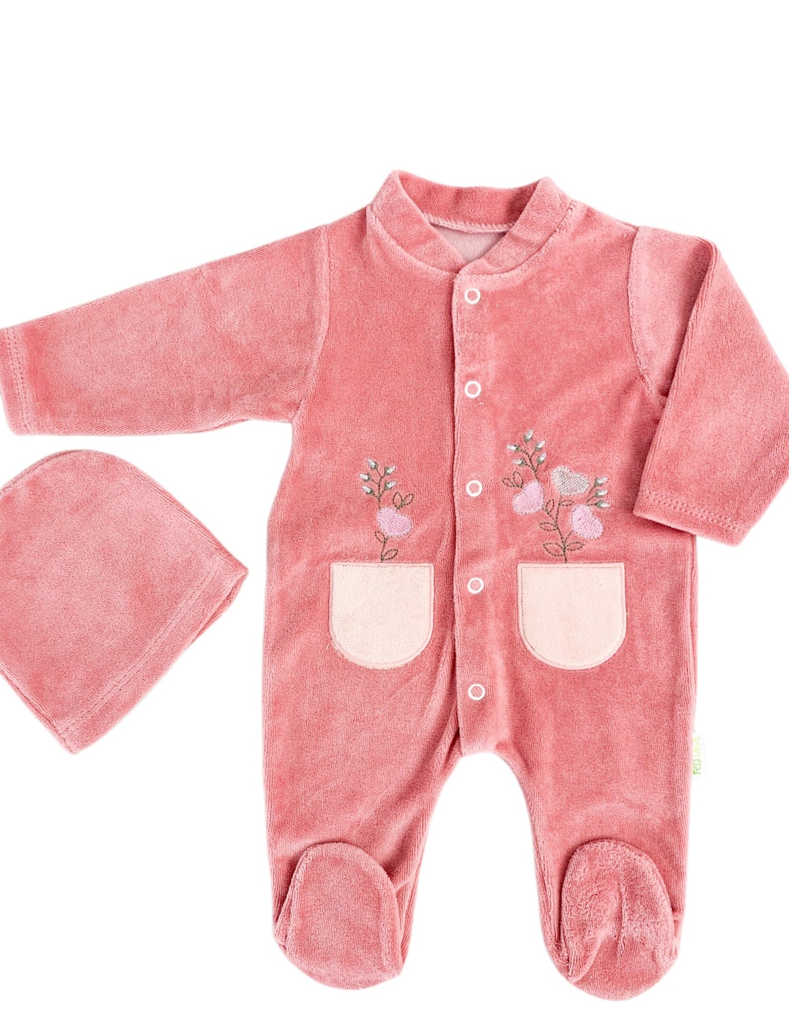 Salopeta fetite roz cu flori - Botez bebelusi