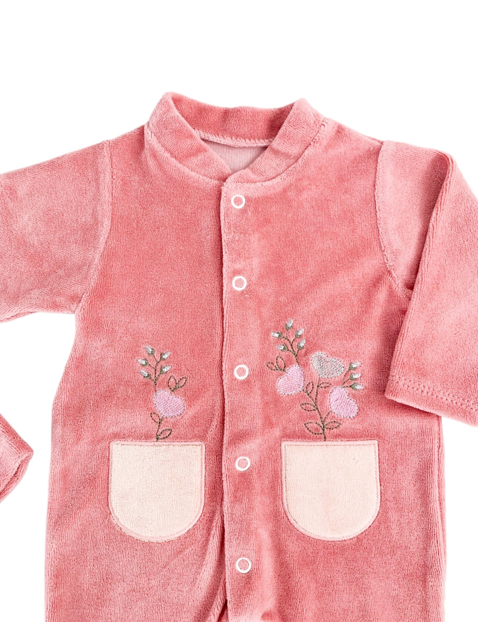 Salopeta fetite roz cu flori - Botez bebelusi