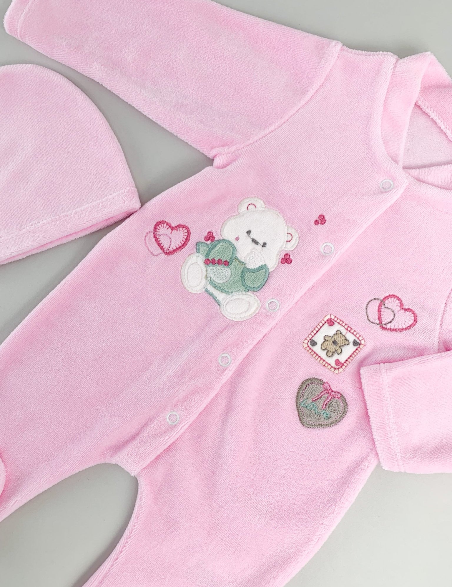 Salopeta fetite roz cu ursulet - Botez bebelusi