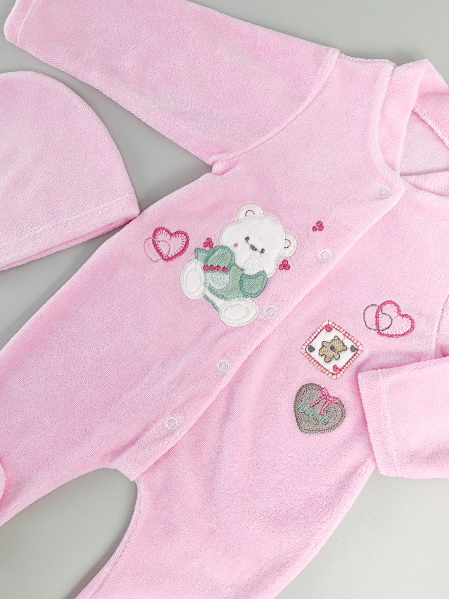 Salopeta fetite roz cu ursulet - Botez bebelusi