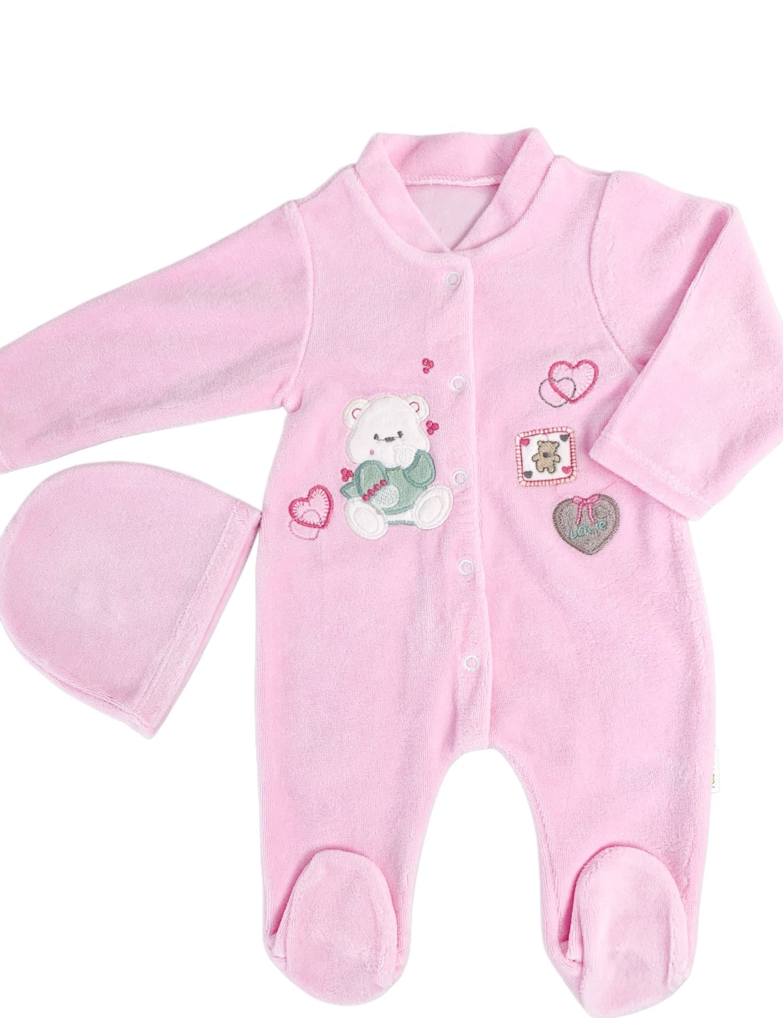 Salopeta fetite roz cu ursulet - Botez bebelusi
