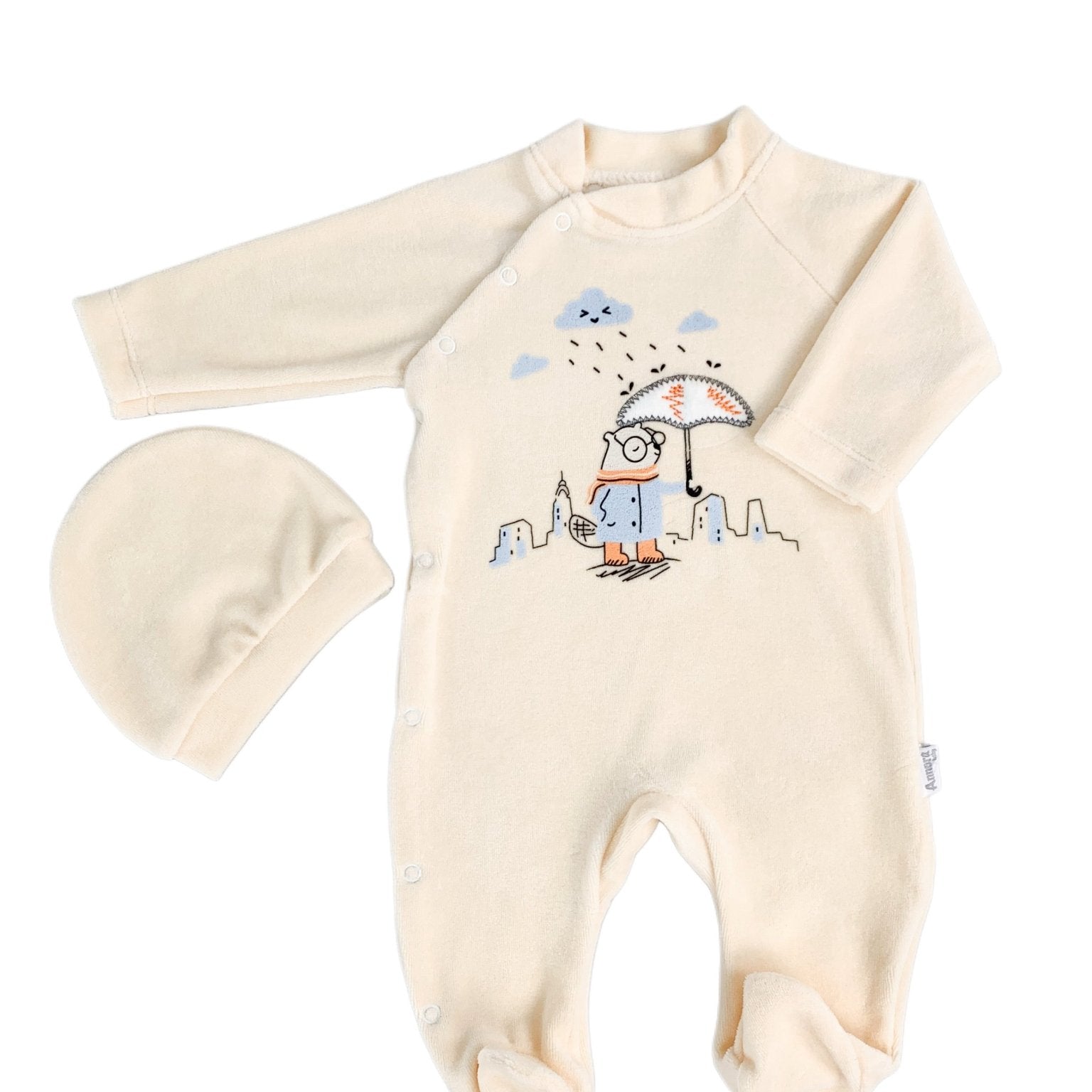 Salopeta galbena cu umbreluta si ploaie - Botez bebelusi