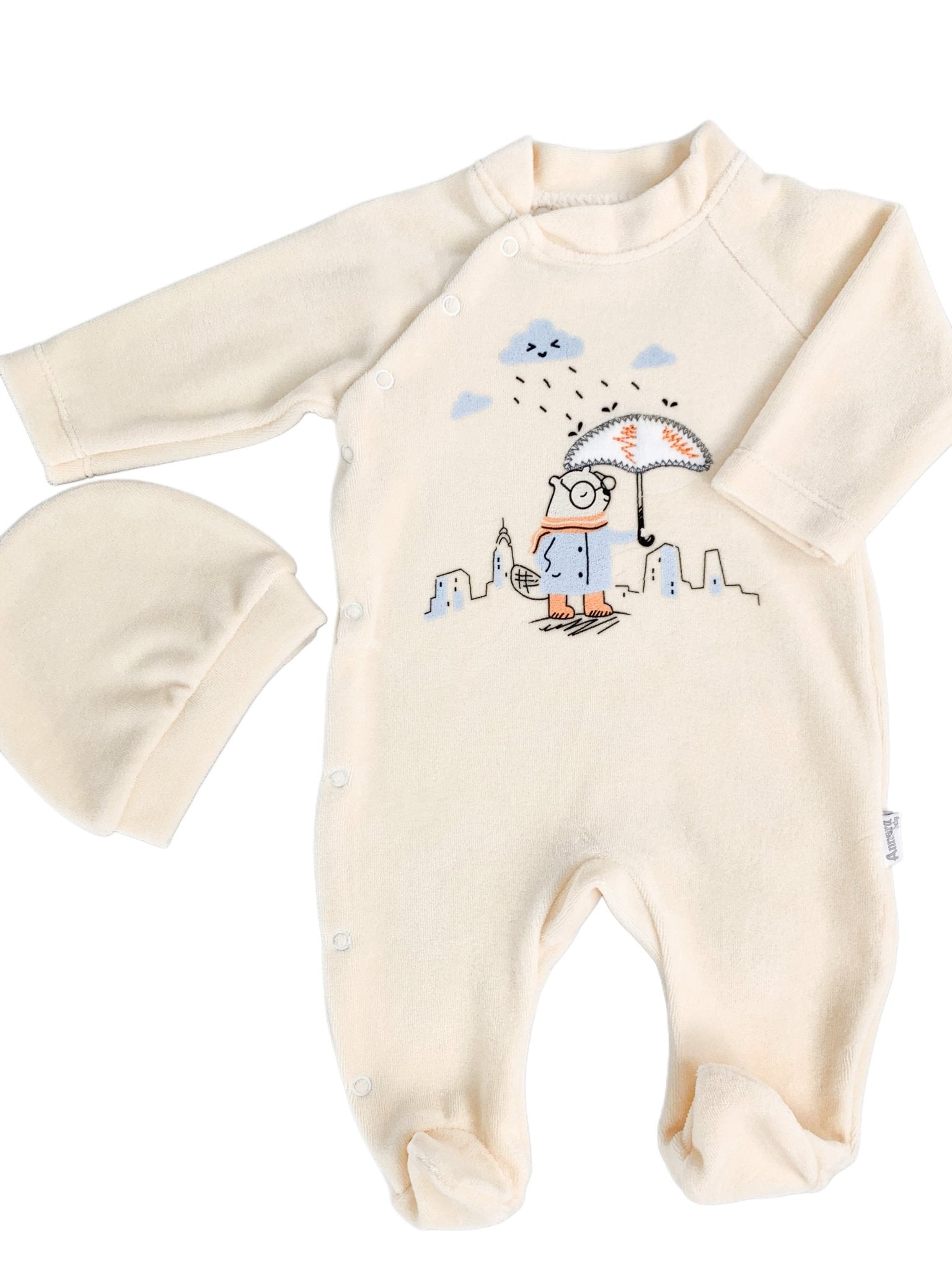 Salopeta galbena cu umbreluta si ploaie - Botez bebelusi