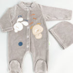 Salopeta maro pufoasa baiat cu catelus si iepuras - Botez bebelusi