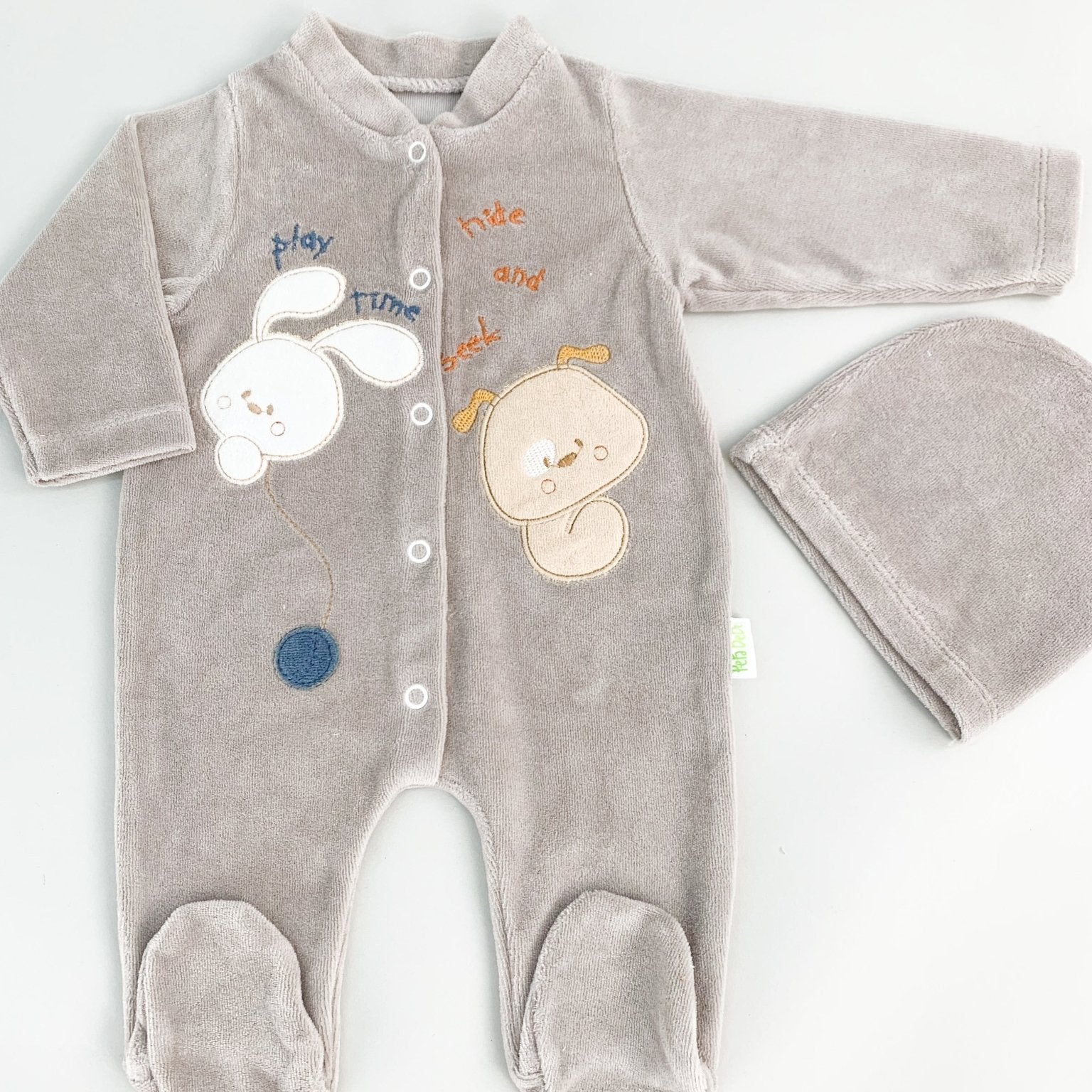 Salopeta maro pufoasa baiat cu catelus si iepuras - Botez bebelusi