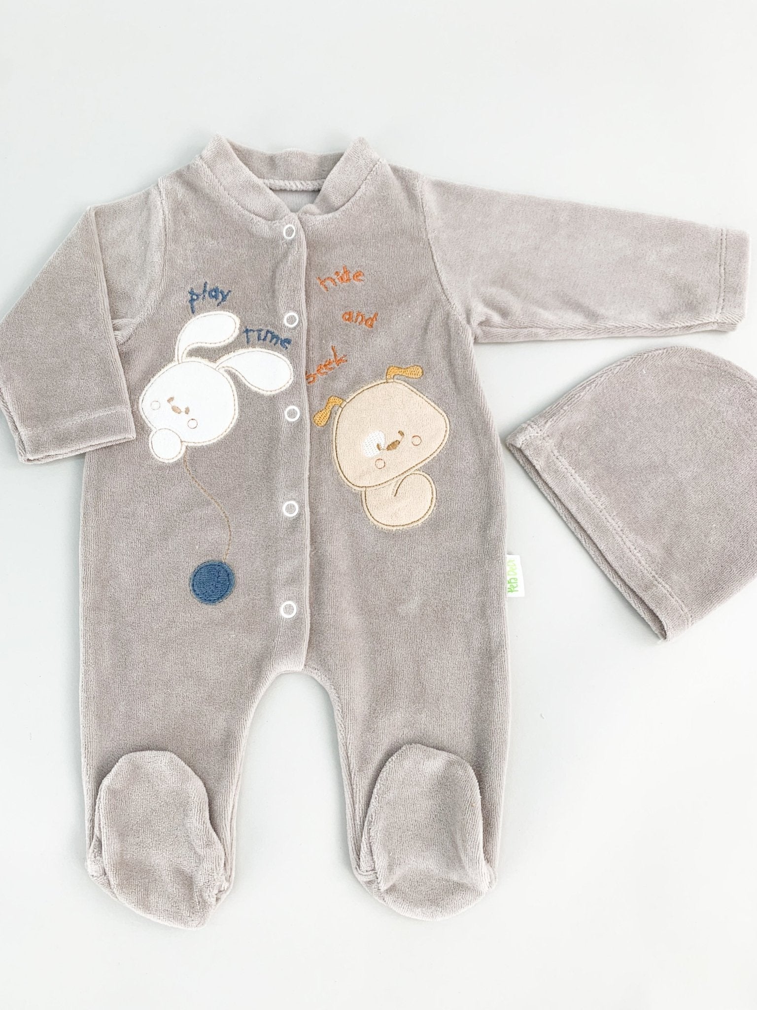 Salopeta maro pufoasa baiat cu catelus si iepuras - Botez bebelusi