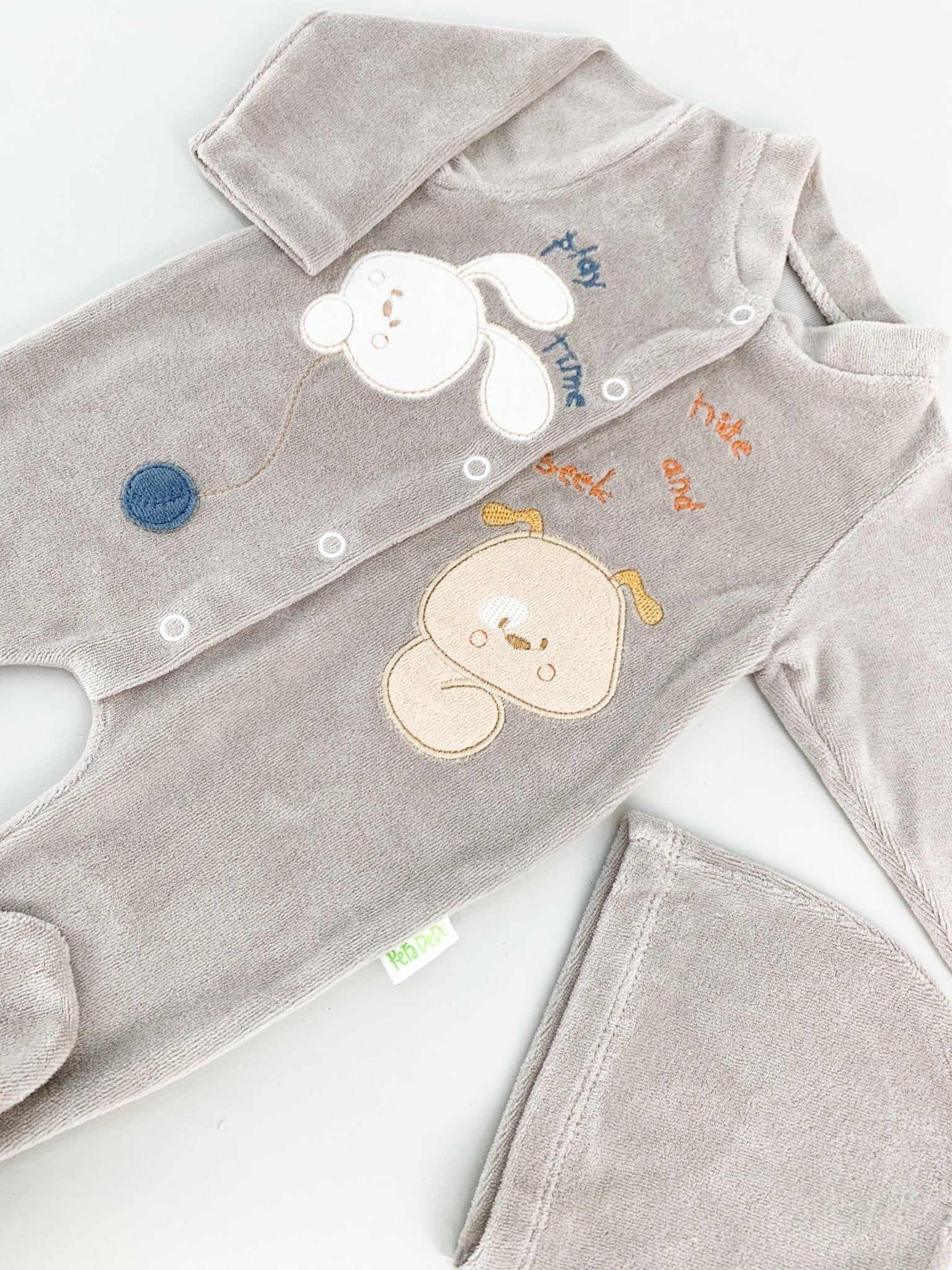 Salopeta maro pufoasa baiat cu catelus si iepuras - Botez bebelusi