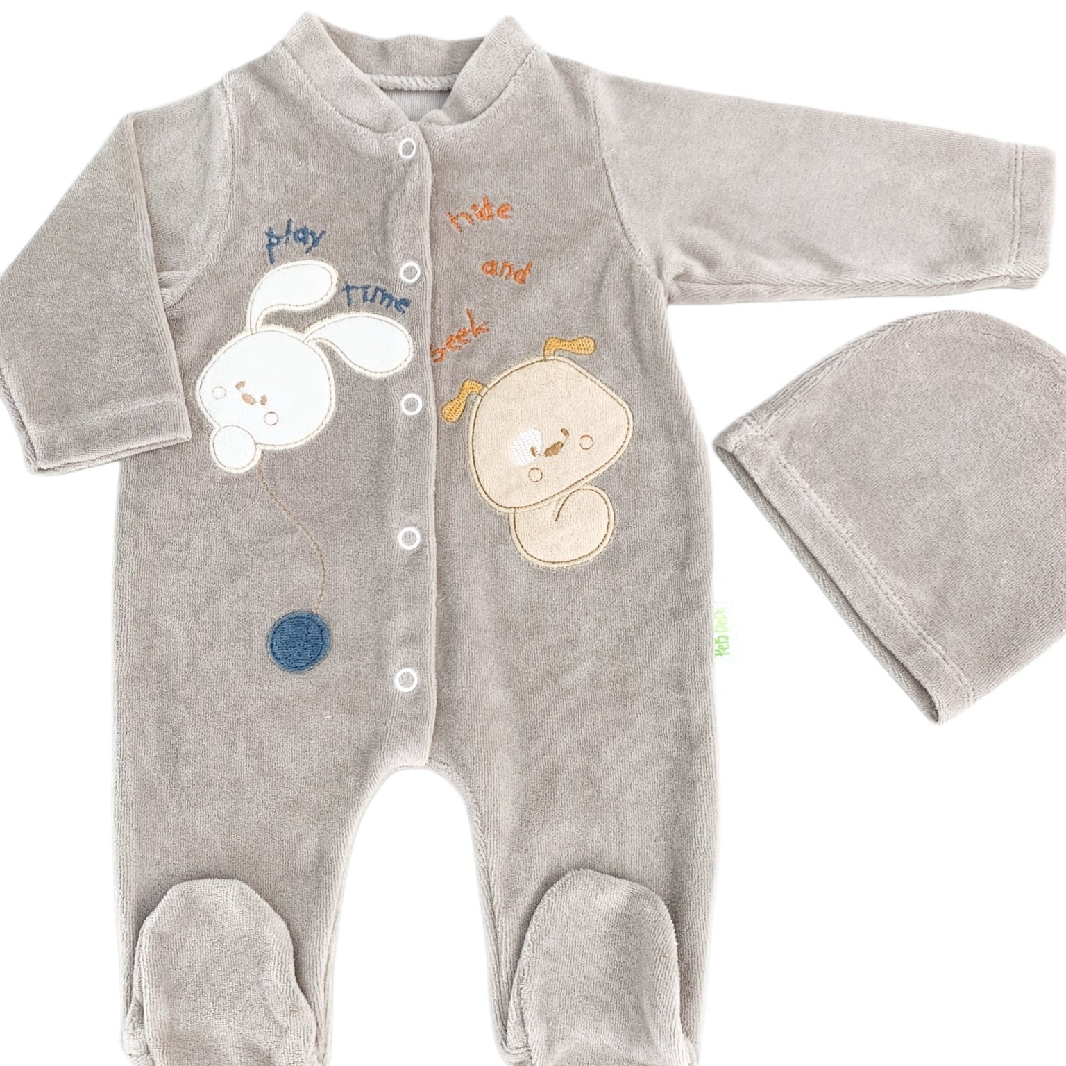 Salopeta maro pufoasa baiat cu catelus si iepuras - Botez bebelusi