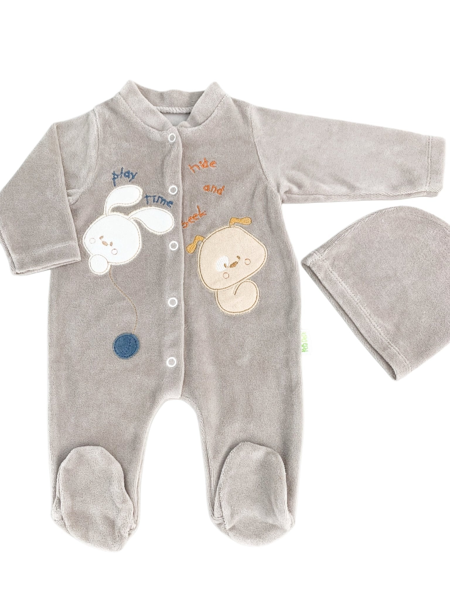 Salopeta maro pufoasa baiat cu catelus si iepuras - Botez bebelusi