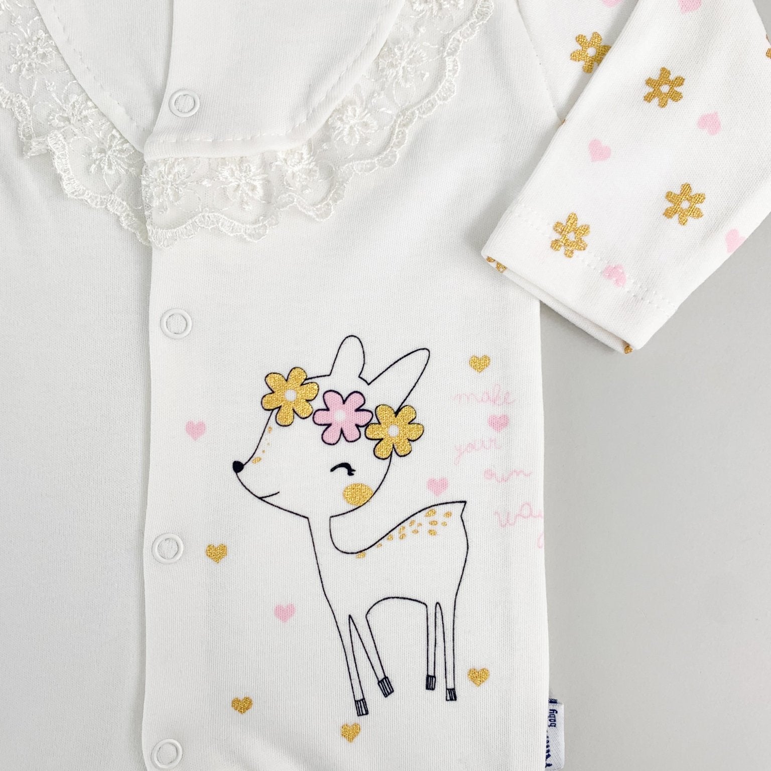 Salopeta Nou - Nascut alba cu floricele - 2 piese - Botez bebelusi