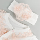 Salopeta Nou - Nascut alba cu volanase - 2 piese - Botez bebelusi