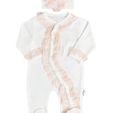 Salopeta Nou - Nascut alba cu volanase - 2 piese - Botez bebelusi