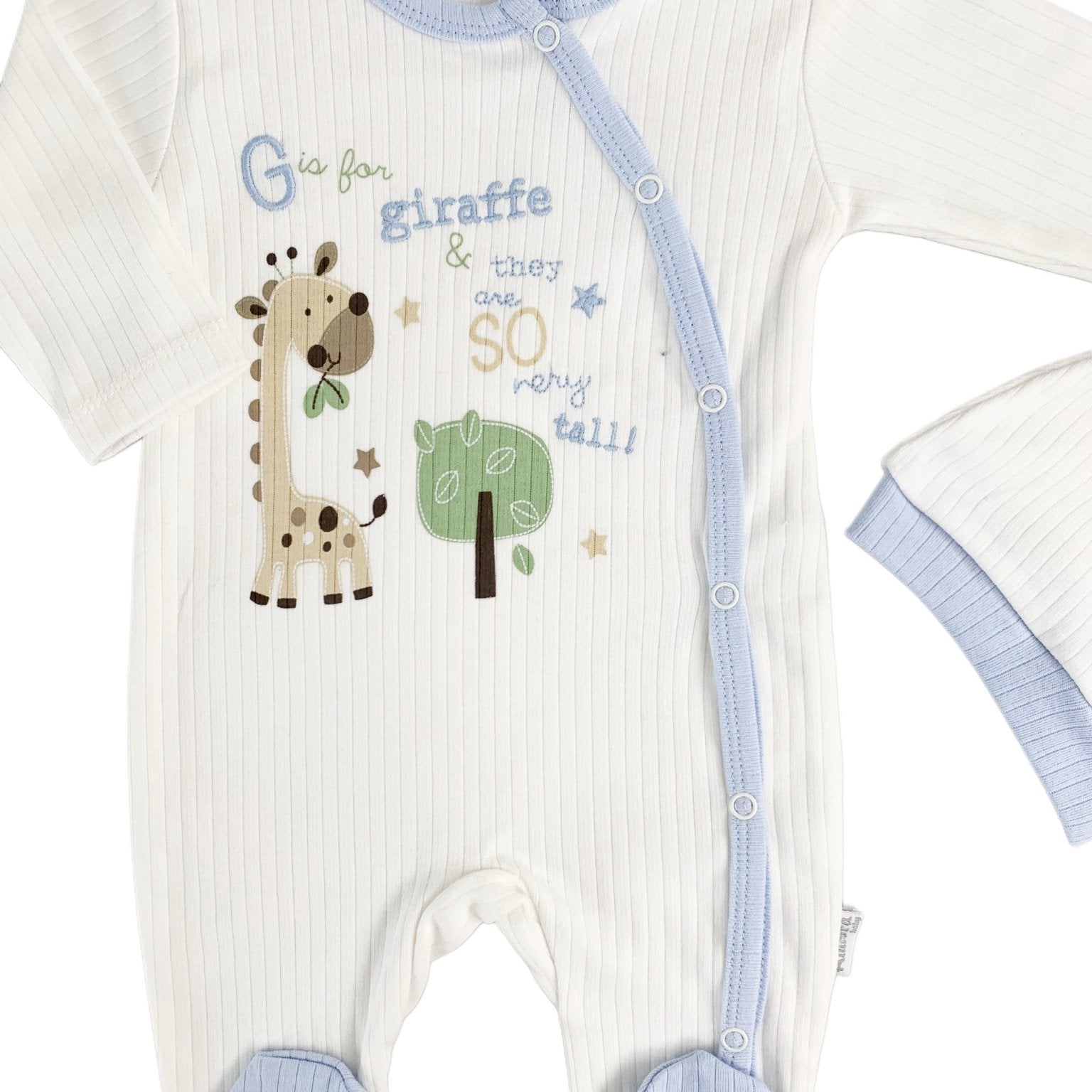 Salopeta Nou - Nascut albastra cu girafa - 2 piese - Botez bebelusi