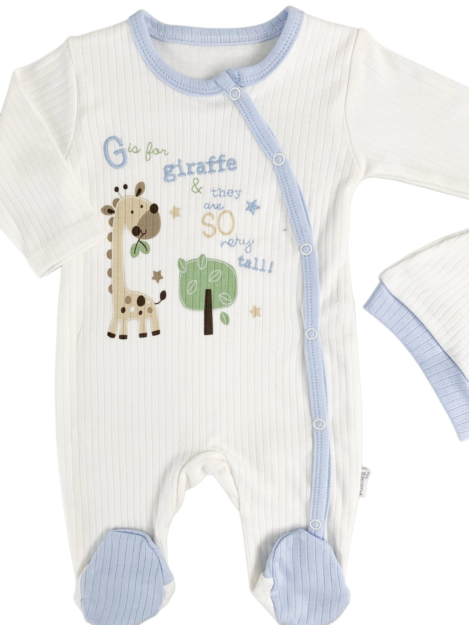 Salopeta Nou - Nascut albastra cu girafa - 2 piese - Botez bebelusi