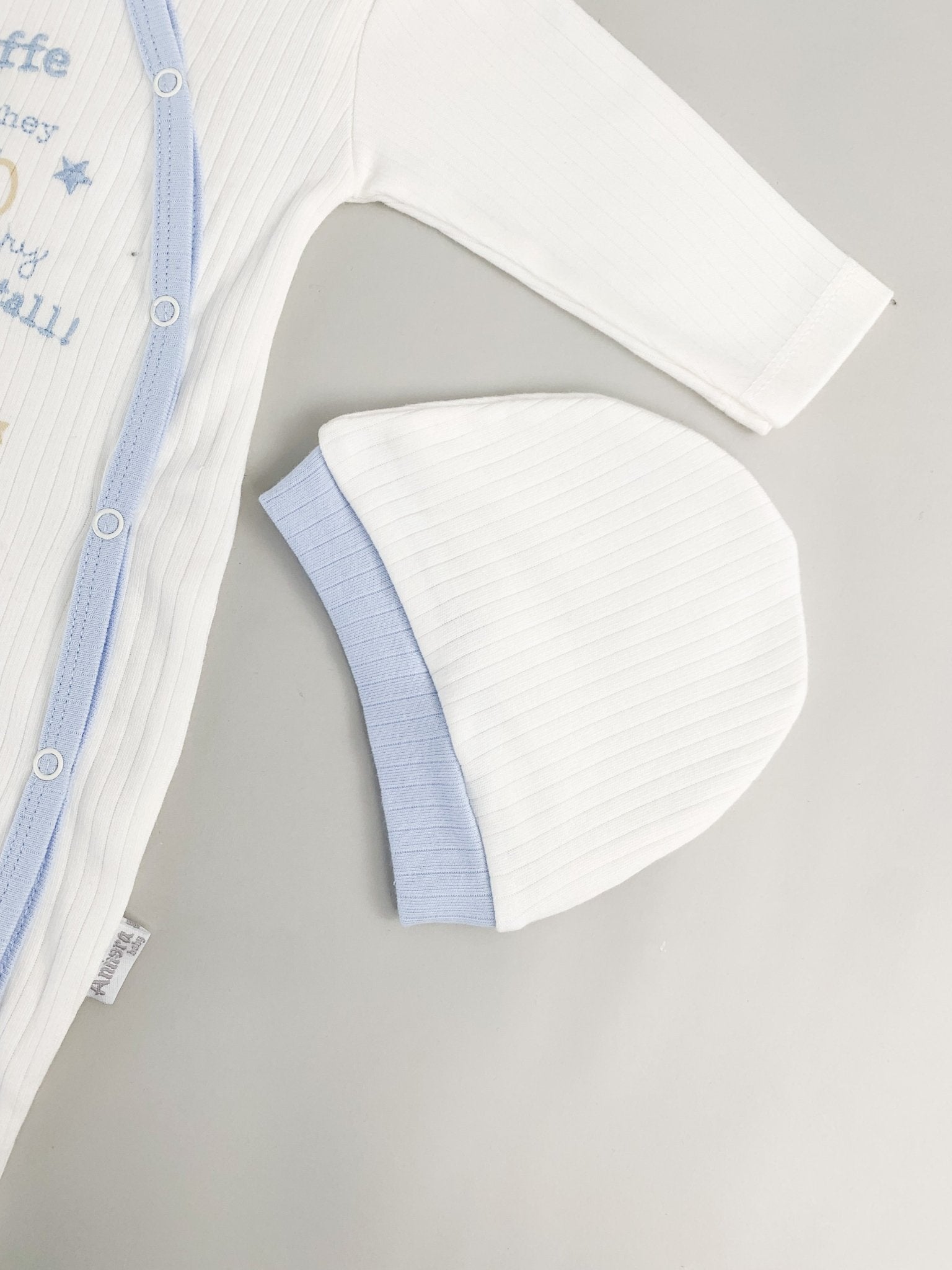 Salopeta Nou - Nascut albastra cu girafa - 2 piese - Botez bebelusi