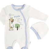 Salopeta Nou - Nascut albastra cu girafa - 2 piese - Botez bebelusi