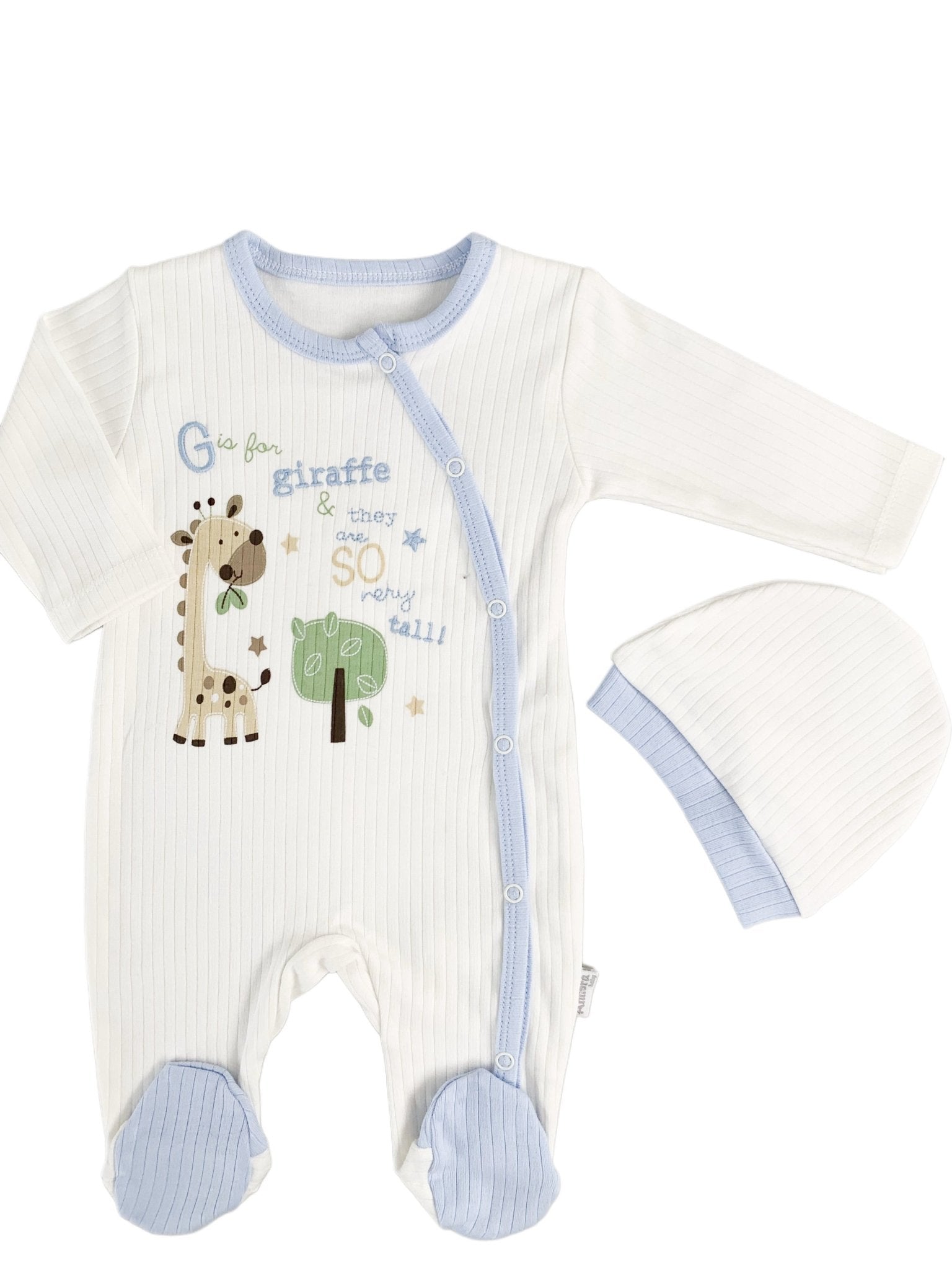 Salopeta Nou - Nascut albastra cu girafa - 2 piese - Botez bebelusi