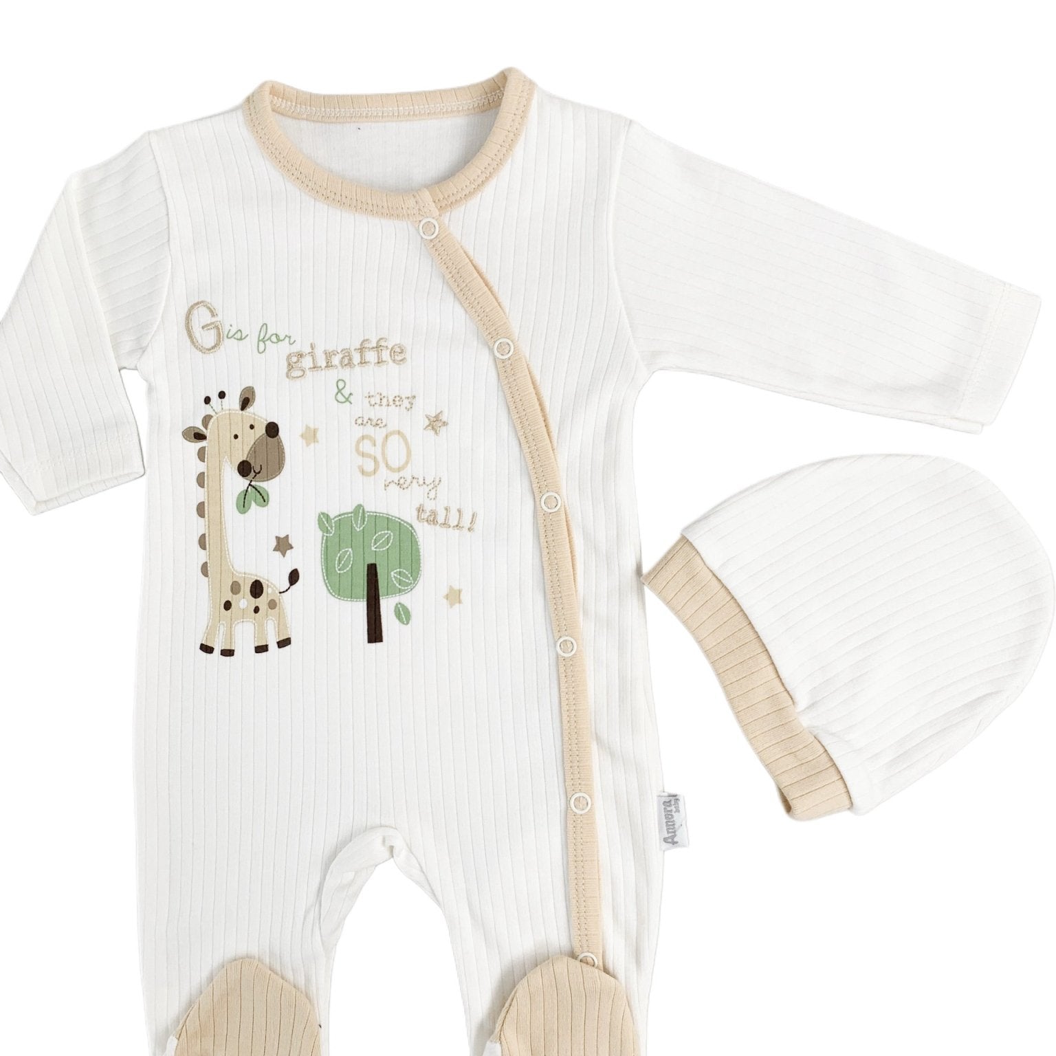 Salopeta Nou - Nascut crem cu girafa - 2 piese - Botez bebelusi