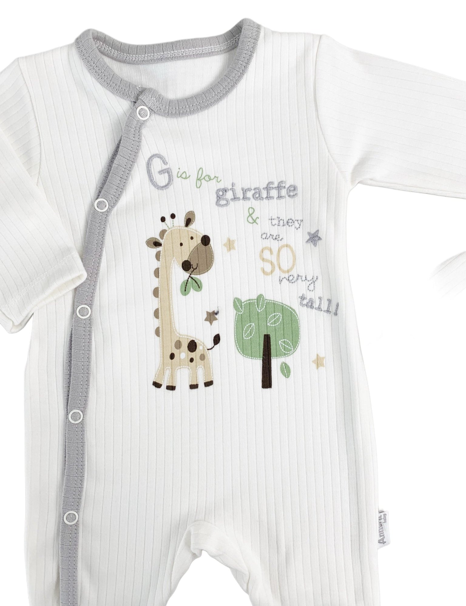 Salopeta Nou - Nascut gri cu girafa - 2 piese - Botez bebelusi