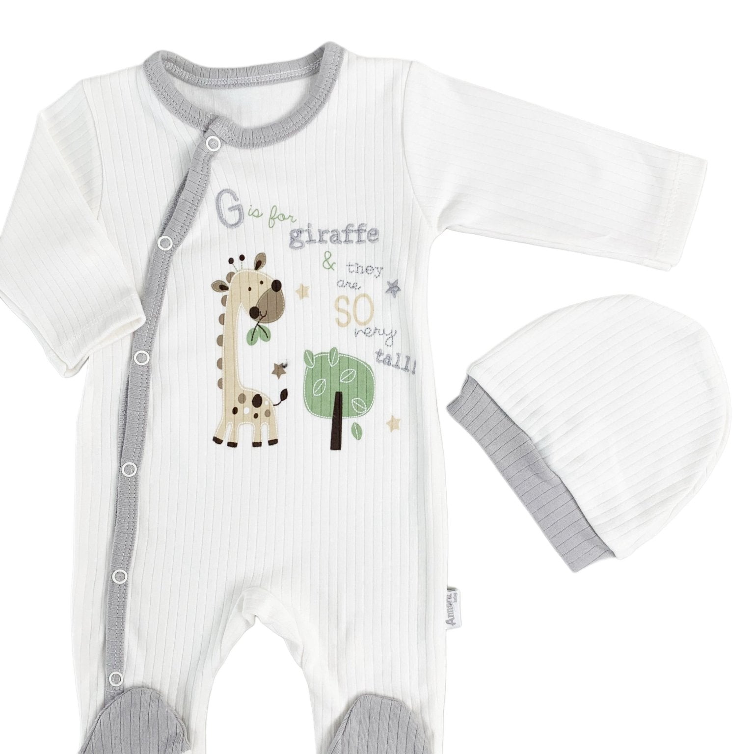 Salopeta Nou - Nascut gri cu girafa - 2 piese - Botez bebelusi