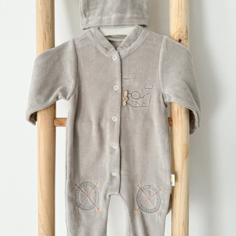 Salopeta pufoasa maro cu avion - Botez bebelusi