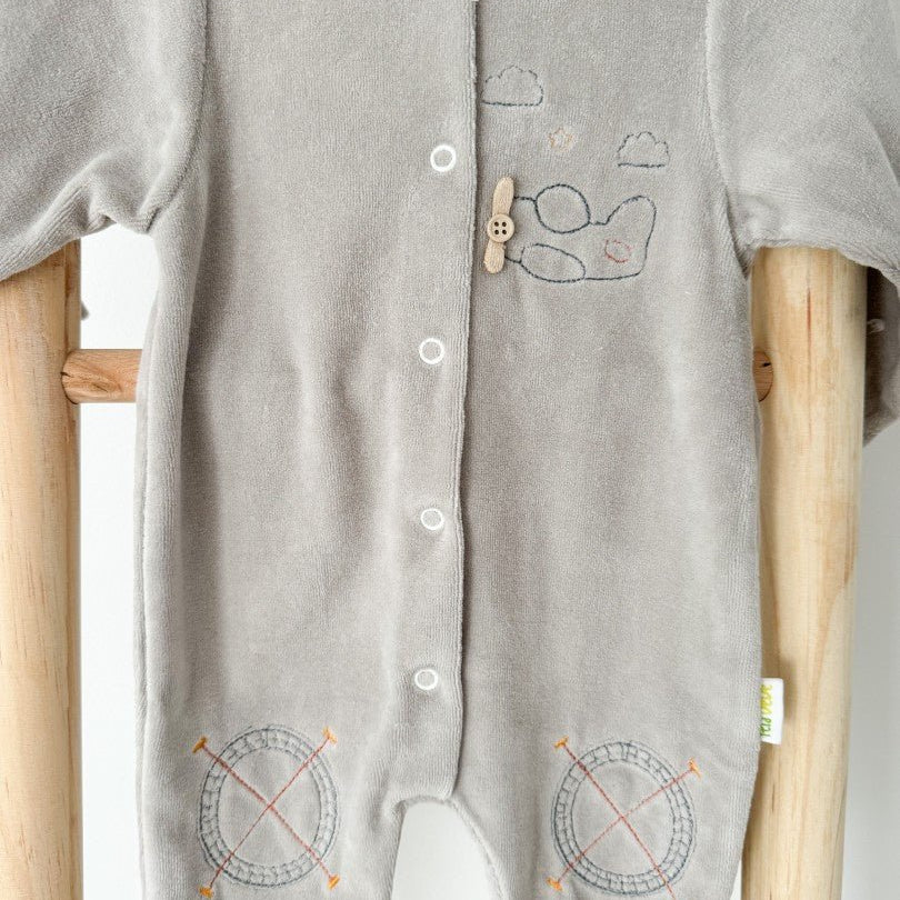 Salopeta pufoasa maro cu avion - Botez bebelusi