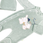 Salopeta verde pufoasa baiat cu ursulet si iepuras - Botez bebelusi