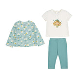 Set 3 Piese Mayoral - Jacheta cu Margarete Tricou Alb si Colanti Verde Menta - Botez bebelusi