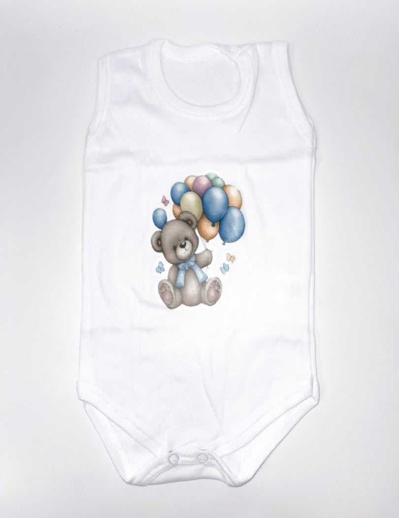 Set baie baiat albastru personalizat ursulet cu baloane - Botez bebelusi